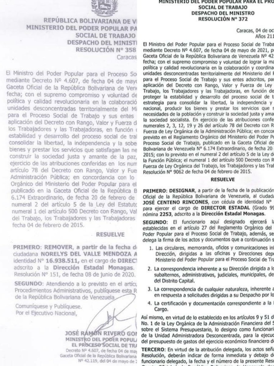 #12Oct.<a href="/norelysmendoza2/">norelysmendoza</a> Cumplo con el deber de informar la Remoción de mi responsabilidad como Directora Estadal del <a href="/MinTrabajoVE/">Ministerio del PP para el Proceso Socia de Trabajo</a> fue un honor como Servidora Pública ser parte un grandioso equipo de trabajo. Seguiremos avanzando en la construcción de la patria Bienvenido hermano