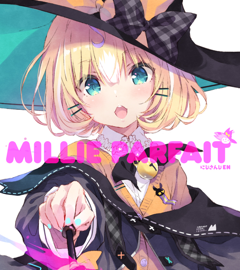 1girl hat witch hat pantyhose blonde hair orange sweater bow  illustration images