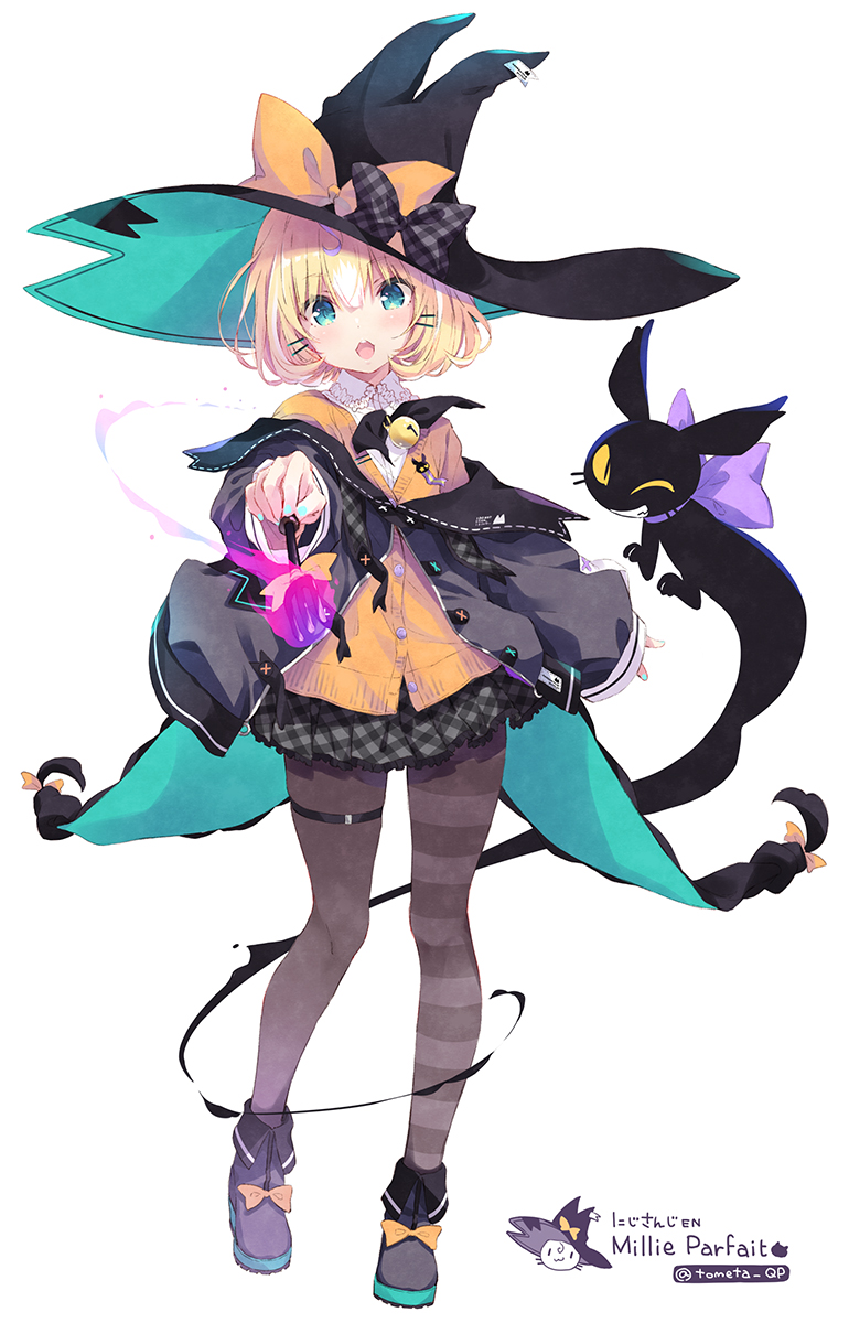 1girl hat witch hat pantyhose blonde hair orange sweater bow  illustration images