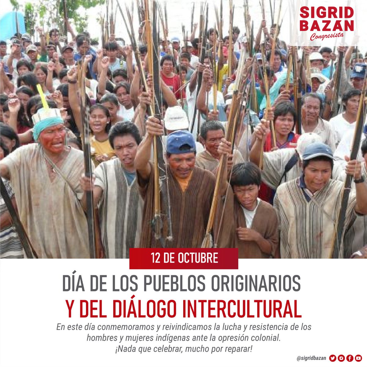sigridbazan's tweet image. En este día conmemoramos y reivindicamos la lucha y resistencia de los hombres y mujeres indígenas ante la opresión colonial. #12DeOctubre Día de los pueblos originarios y del diálogo intercultural.

¡Nada que celebrar, mucho por reparar!
¡Memoria histórica y dignidad!