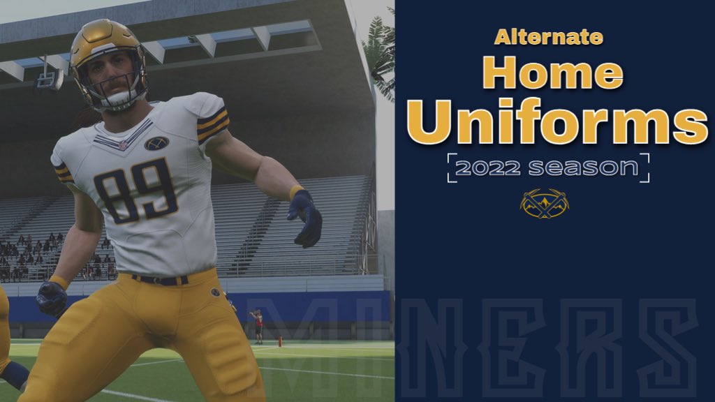 MinersRFL's tweet photo. 🚨Alternate Jerseys🚨
Yes, the team will be keeping the same style, markings, and design as 2021. However, this season we will add a Color Rush Uniform as well as an Alternate Home Uniform. @RFL_Sim_League 
@FrederickPaavo @RFL_AFrye 

Whatcha think?? https://t.co/jKdsO0aTTO