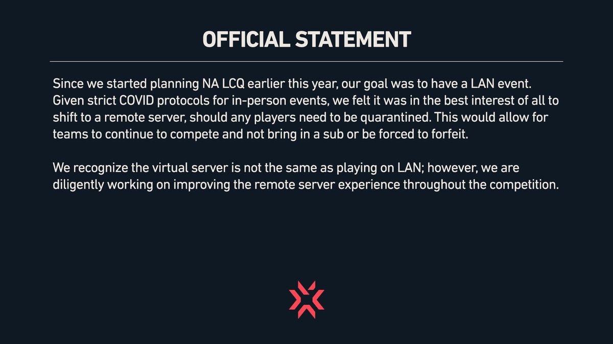 valesportsna's tweet photo. Statement on #VALORANTLCQ: https://t.co/ORWZNimYk6