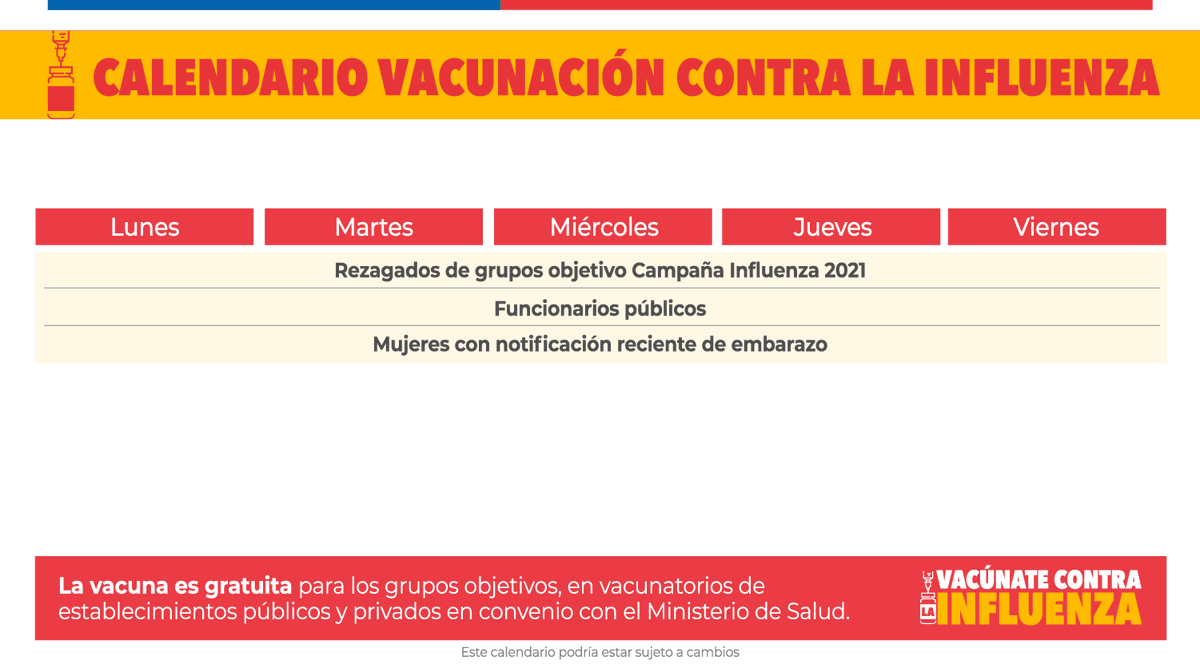MeVacuno's tweet photo. 📅 Semana del 11 al 15 de octubre 
💉 #Influenza

🔸Rezagados
🔸Funcionarios públicos
🔸Embarazadas recientemente notificadas 

🌐 Revisa el calendario e infórmate más en https://t.co/Rf33KPvVu3 
#YoMeVacuno ✌ https://t.co/v9YxJBrEWA