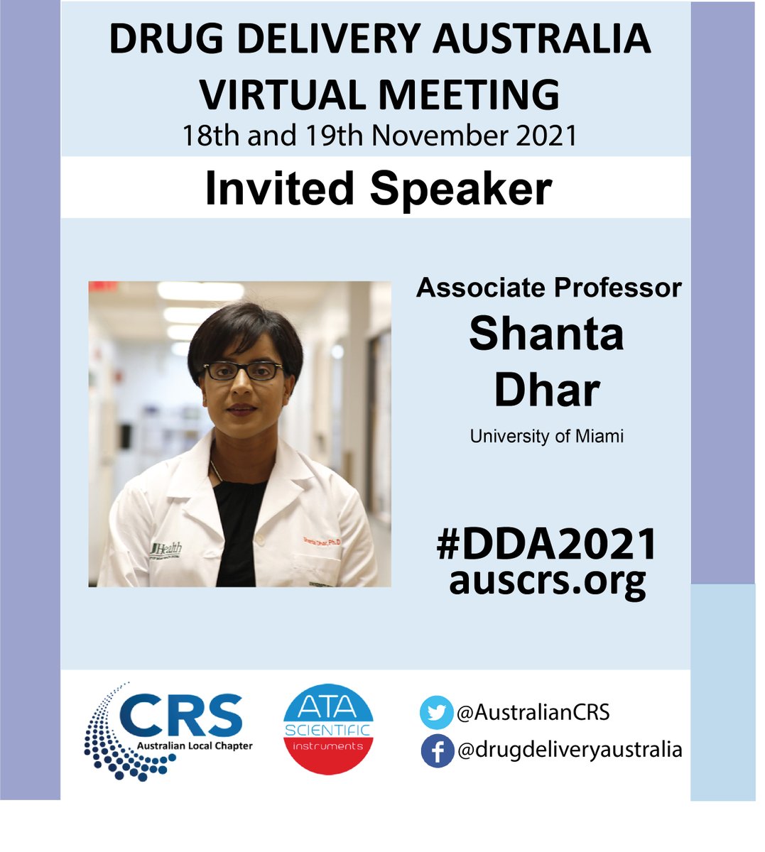 Drug Delivery Australia (@australiancrs) on Twitter photo Hear <a href="/DharShanta/">shanta dhar</a> from <a href="/univmiami/">University of Miami</a> who leads the NanoTherapeutics Research Lab chat about her research 🔬 at the #DDA2021 annual virtual meeting.🗓️ 18-19 Nov 2021
For abstract submission and rego➡️ crsaustralia.org
shantadharlab.com/index.php/shan… Hear <a href="/DharShanta/">shanta dhar</a> from <a href="/univmiami/">University of Miami</a> who leads the NanoTherapeutics Research Lab chat about her research 🔬 at the #DDA2021 annual virtual meeting.🗓️ 18-19 Nov 2021
For abstract submission and rego➡️ crsaustralia.org
shantadharlab.com/index.php/shan…