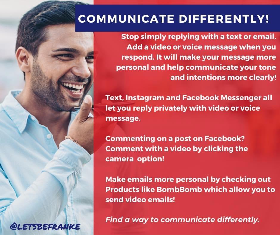 frankeeC's tweet photo. How are you communicating with your sphere or leads? #thinkdifferent #sphere #networknetworth @BombBomb #bombbomb #videomarketing #realestatemarketing #drunkonsocial #dos100 #dostweetschallenge https://t.co/KOBr40ABS9