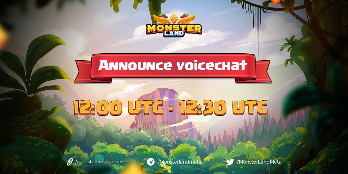 MonsterLandMeta's tweet image. ⚡️Announcement⚡️
 🔥We will have a voice chat at 12:00 UTC and ending at 12:30 UTC. Everyone, let's join together🔥
👏👏👏👏👏
#MonsterLand #BSC #P2E #NFT