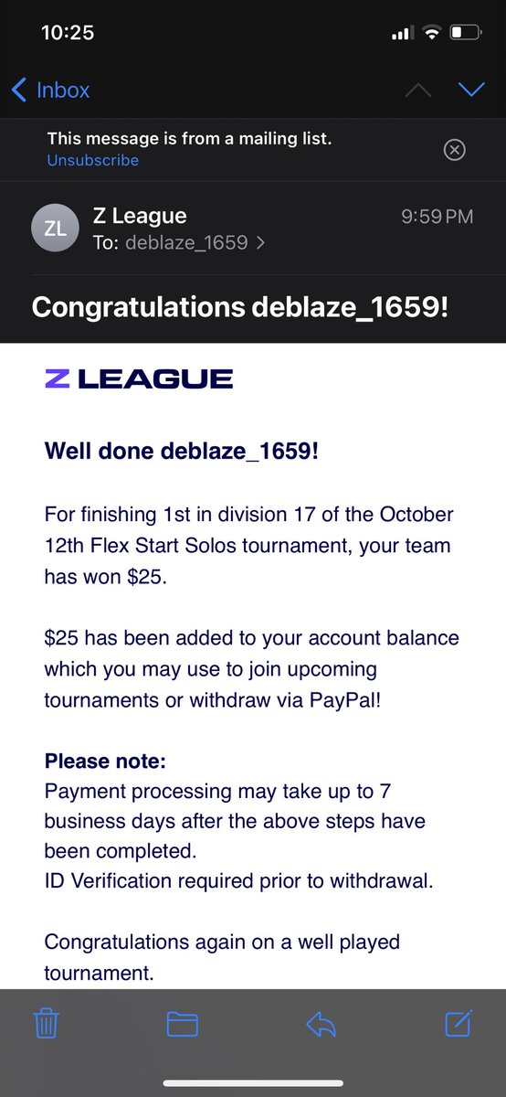 Deblaze1659's tweet photo. Was able to win the $25 @ZLeaguegg solo tournament today!! Man these tournaments are fun https://t.co/JXjh7ImDzC