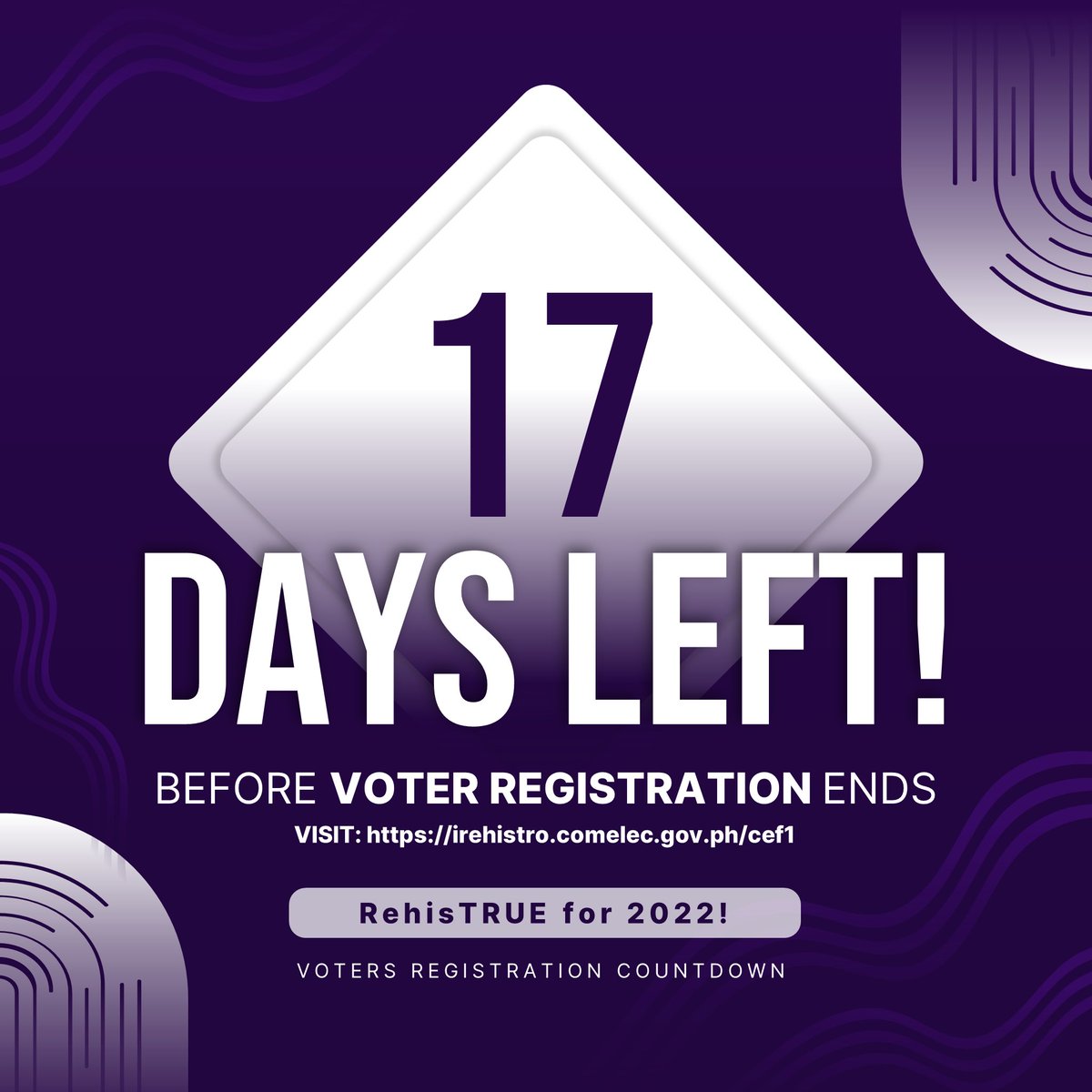 abotkamay_ph's tweet photo. REGI KA NA BA?

17 Days Left Before VOTER REGISTRATION Ends!

Below is the voter registration schedule in different areas under community quarantine. 

#VoteNote: Ang boto mo ay para sa milyun-milyong Pilipino!

Sama-sama tayong maging REGI for 2022!

#RegiKaNaBa
#RegisterToVote https://t.co/YddhnnxM3Z