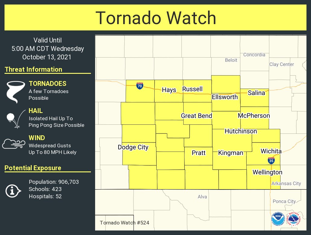 NWStornado's tweet photo. A tornado watch has been issued for parts of Kansas until 5 AM CDT https://t.co/pjZftJMGj3