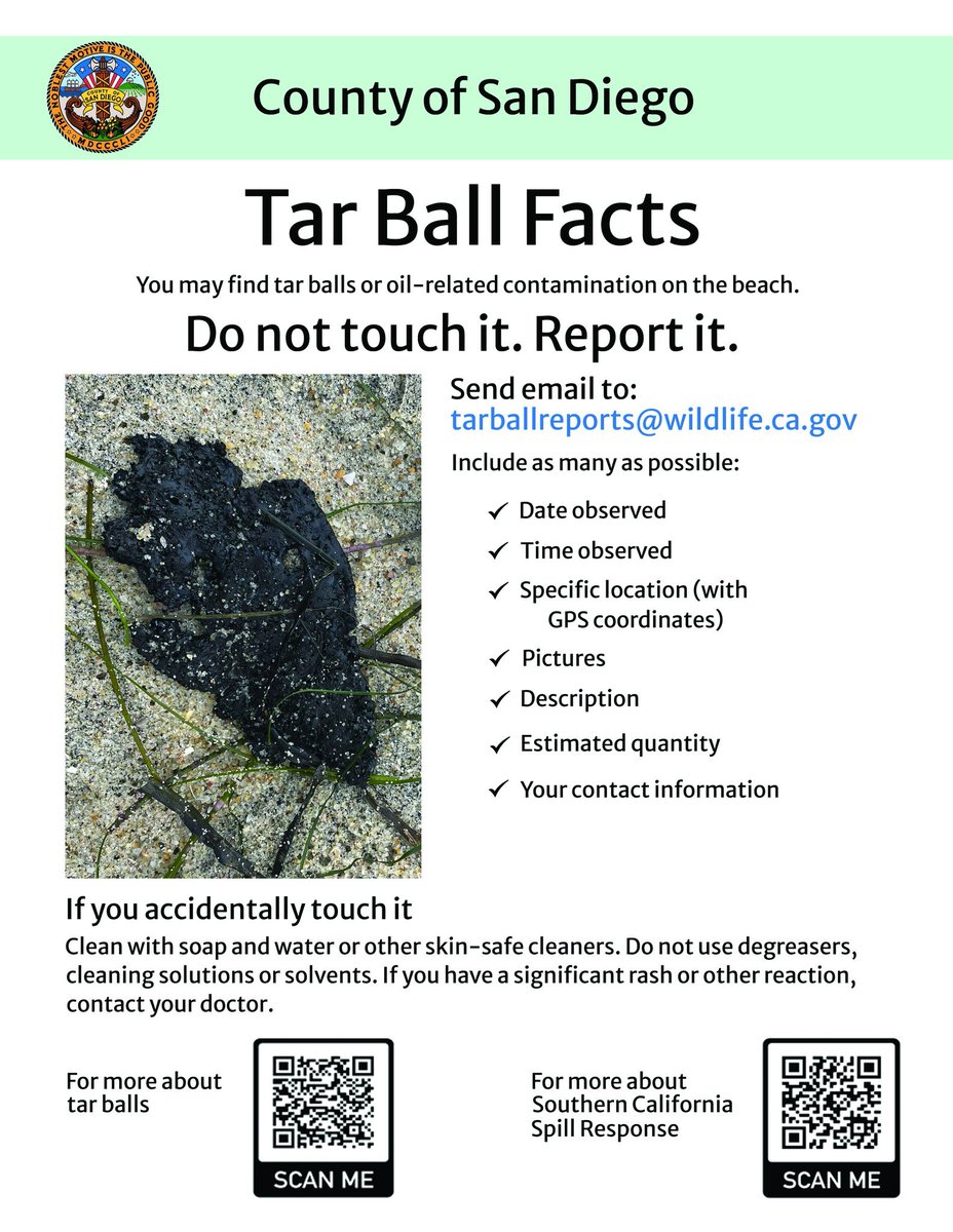 Remember, if you see a tar ball on the beach, please don't pick it up. Report it instead!