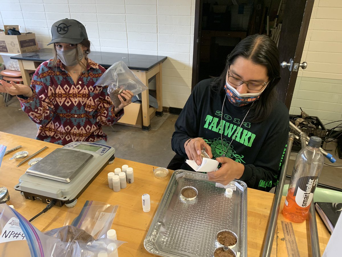 heidimountains's tweet photo. Lots of soils collected before the snow came today. Now, we are doing lab work to look at elements in the soil, including carbon & nitrogen & metals. #MasksOn #LearningLots #EnvironmentalScience https://t.co/kucNxQolyP