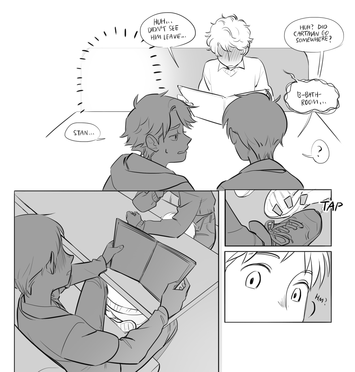 ⚠️warning for implied nsfw

part 1
more in the series of kyman/stenny dynamic in restaurants - this time bringing forth basu and mine's headcanon for ugly PDA couple kyman and their victim, stan 😔
this is my take, but basu has her own and it's coming really soon!! 😉 