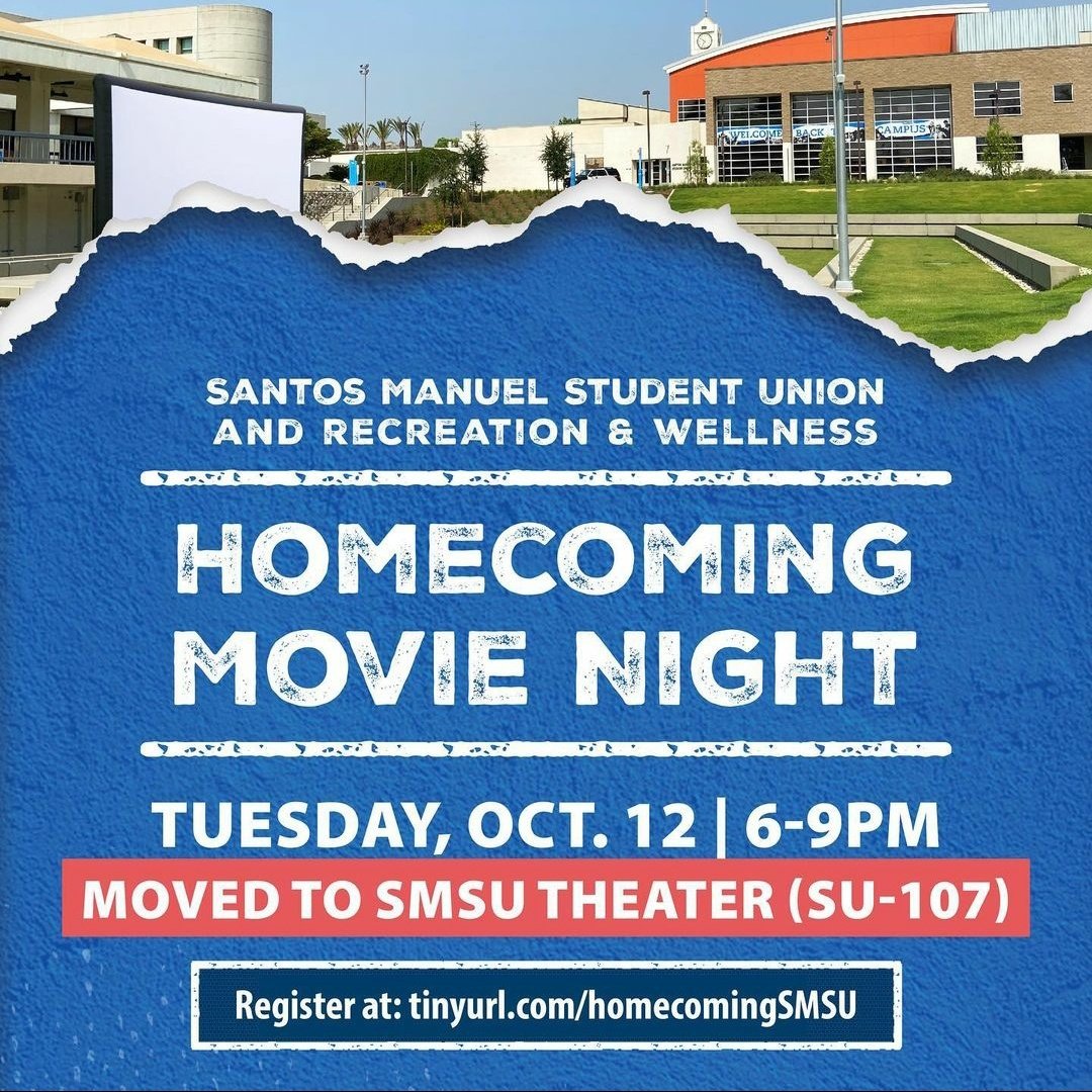 CSUSBRecWell's tweet photo. Homecoming movie night has been moved! Show up at the SMSU theater for movie night! https://t.co/2r1Wh7EplK