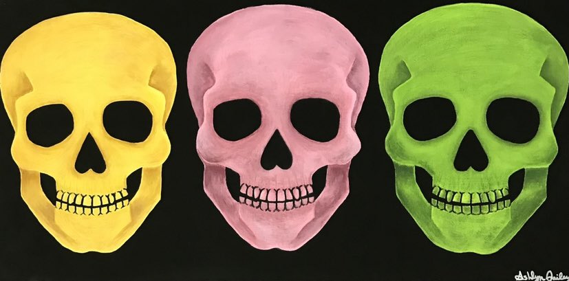OnThaDailey's tweet photo. 💀 acrylic on canvas panel. 12x24.
•
•
definitely making prints &amp; stickers of this one! 💫 https://t.co/3KIMd93ode