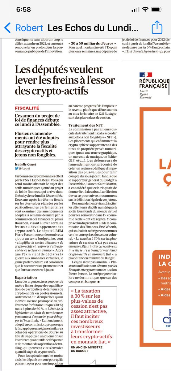 Stark_axie's tweet photo. For all non french speakers (which is most of you) this is can article saying politicians are talking about crypto taxation and how it's too high (30%!!) And if they want people to reinvest in the traditional economy they need to find ways of lowering it which I find incredibly👇 https://t.co/ObLk6YcEIj