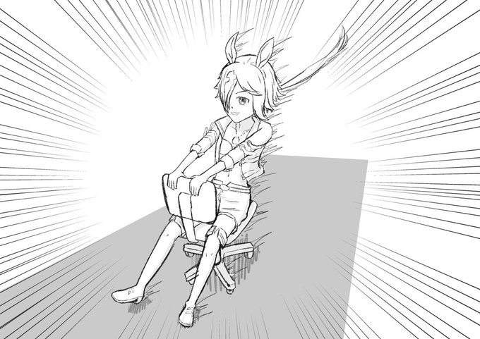 昨晩何も考えずに描いたラクガキ
「坂道を椅子で滑るウォッカ」
#ウマ娘 