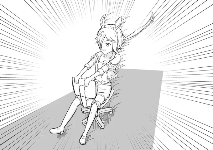 昨晩何も考えずに描いたラクガキ
「坂道を椅子で滑るウォッカ」
#ウマ娘 