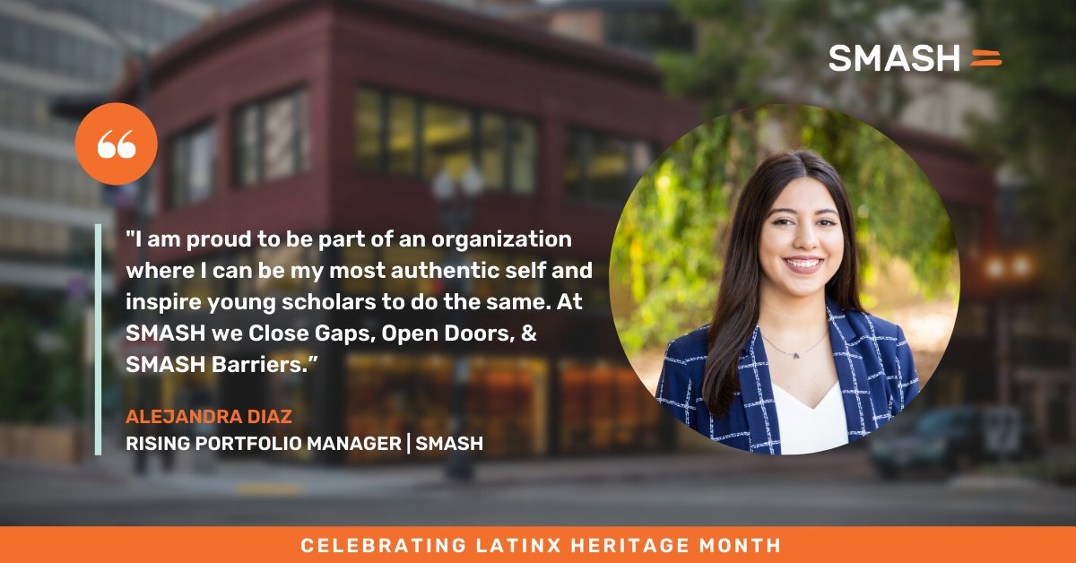 SMASHprogram's tweet photo. "I am proud to be part of an organization where I can be my most authentic self + inspire young scholars to do the same. At SMASH we Close Gaps, Open Doors, & SMASH Barriers.”
Our celebration of #LatinxHeritageMonth continues with #SMASHrising Portfolio Manager, Alejandra Diaz! https://t.co/bVTgaT4ZiH