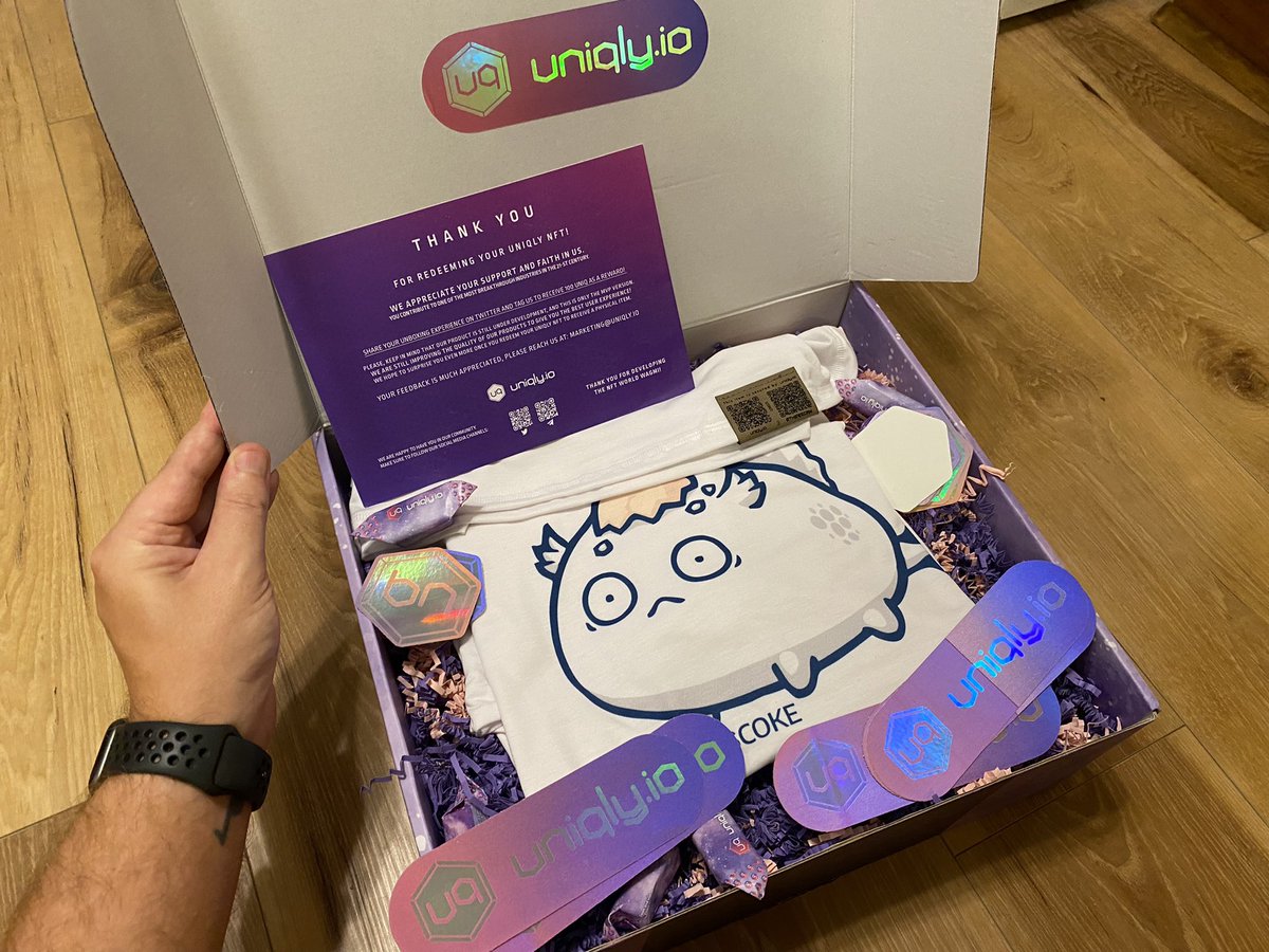The first bridge between #NFT and physical products. Cocaine Cowboy, $COKE has entered the muggle world! <a href="/AxieInfinity/">Axie Infinity</a> 

Top notch quality from <a href="/Uniqly_io/">Uniqly.io</a> here. Wonderful presentation, and ultra soft shirt. Can’t wait to launch the hoodie. 👀