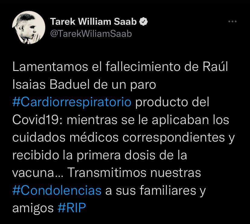 JuanPGuanipa's tweet photo. Hay que tener CORAJE @TarekWilliamSaab para escribir un tuit de este calibre, después de haber sido cómplice de las torturas, tratos crueles, inhumanos, degradantes a los que UDS sometieron al General Baduel. Él y su familia han sufrido en carne propia la represión madurista. DEP https://t.co/lTVuFWR9lb