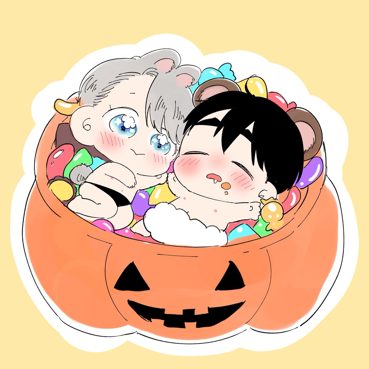 勝生勇利 ,ヴィクトル・ニキフォロフ 「🎃🍬🍭🐻🐰 」|🍣のイラスト