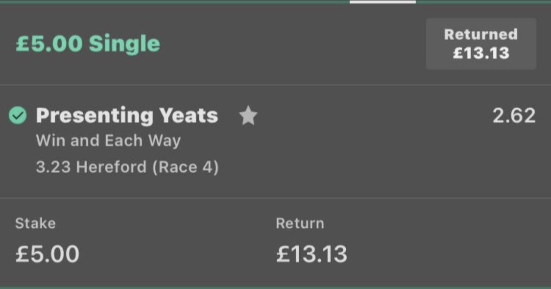 Today’s 2 x 🐎 wins !!!

DM me ASAP to get involved 👍🏻

♦️DM for more details 📩
♦️All bets sent via WhatsApp daily 📲 
♦️Over 18s only 🔞 Gamble Aware ⚠️