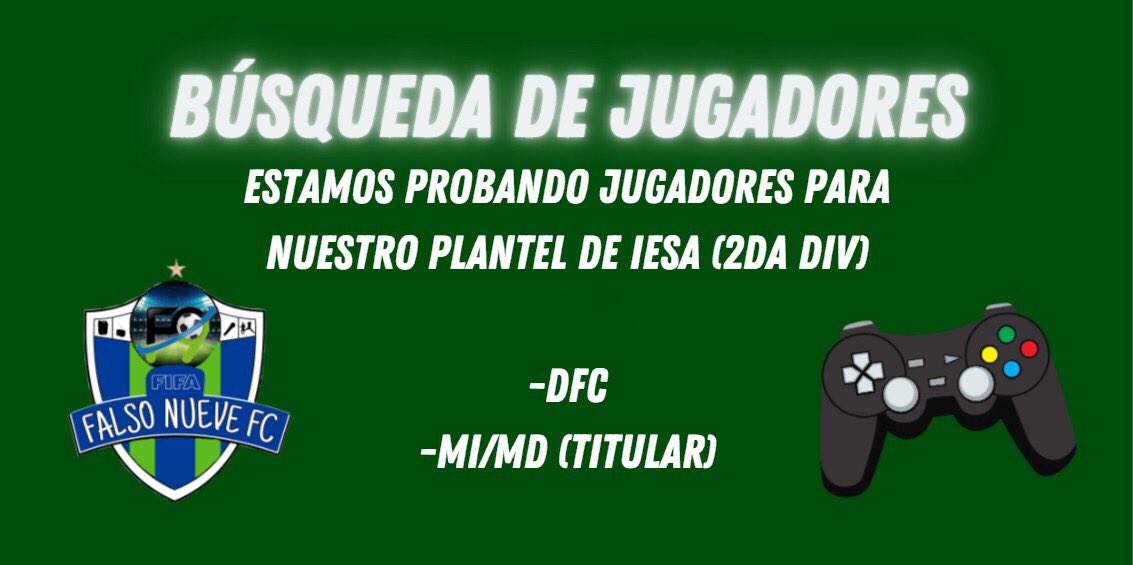 🚨TE ESTAMOS BUSCANDO🚨

El equipo de <a href="/IESAFIFAar/">IESA Argentina</a> se sigue preparando de cara a una nueva temporada en la B Nacional.

Podes contactarnos por mensaje privado, también podes comunicarte con los DTs <a href="/TomAgus_14/">TomAgus14</a> y <a href="/agus_cuervo4/">AgusCuervo4</a>.