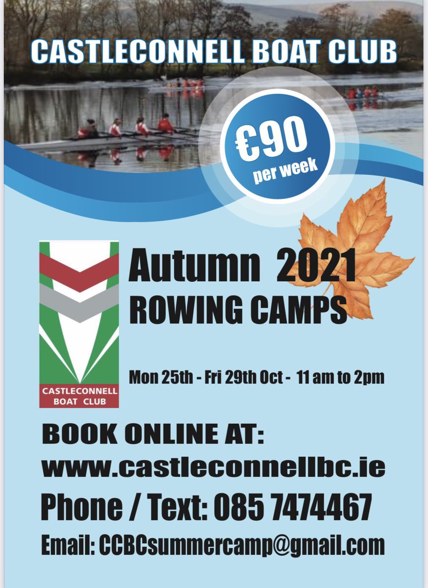castleconnellBC's tweet photo. If you are looking for a wonderful   October mid-term break camp for the kids. Why not give them a taste of rowing? They won’t look back! https://t.co/a2YApTDkA6