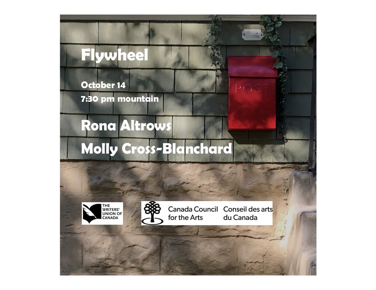 UAlbertaPress's tweet photo. Flywheel features readers @RonaAltrows and @MollyECB on October 14 at 7:30 pm MT via Zoom.

Join the virtual event here: https://t.co/Bjo2Gu4dS4  

This is the latest in filling Station magazine's monthly reading series.
@flywheelfs @WritersGuildAB @WeReadAB https://t.co/w9XfBsS3EX