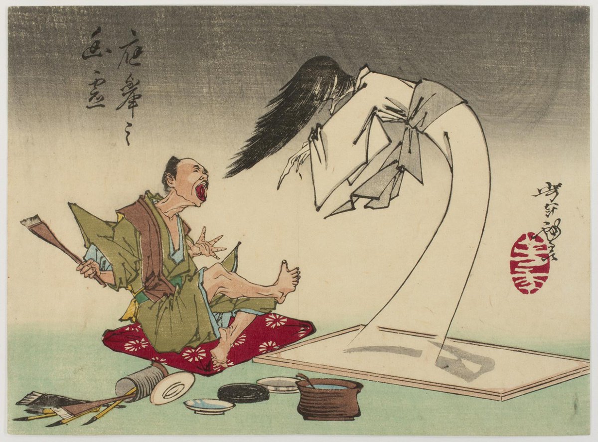 tsukironin's tweet photo. Tsukioka Yoshitoshi (月岡芳年, 1839-1892)

A Ghost Painting Coming to Life in the Studio of Painter 
Maruyama Ōkyo, from the series Sketches by Yoshitoshi (Yoshitoshi ryakuga)

1880s
#月岡芳年 #ukiyoe #ghost #art #Japan https://t.co/n4eGafjKHe