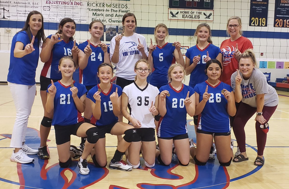 SuptBenJ's tweet photo. What a special group of girls!  The @ellinwoodeagles Middle School Volleyball Team consisting of 6th, 7th, and 8th graders are the B2B Champions of the CPL League Tournament! #B2BChamps #355Tweets #TraditionofExcellence https://t.co/VxF5HRNRMQ