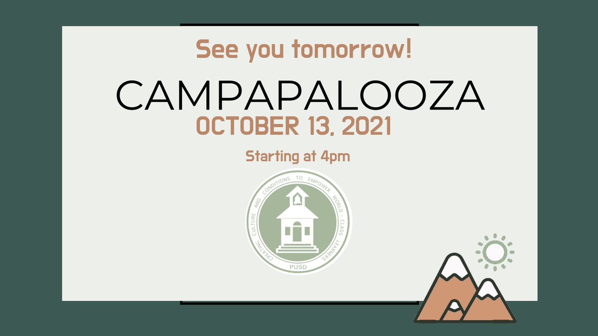 PUSDinnovate's tweet photo. REMINDER! Tomorrow is the day for Campapalooza!🏕️ This is the final event for Innovation Camp 2021. See you there🥳  #PUSDinnovate #InnovationCamp https://t.co/4bW4OtQ1vf