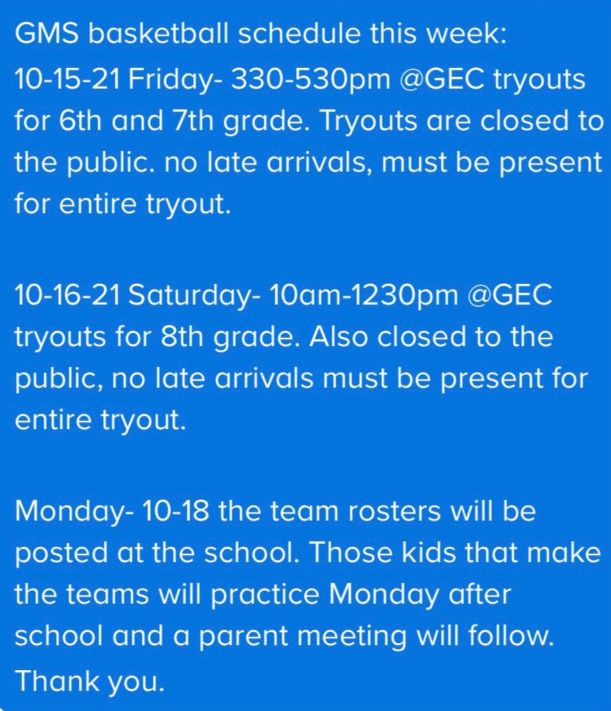 GMS Boys Basketball Information.