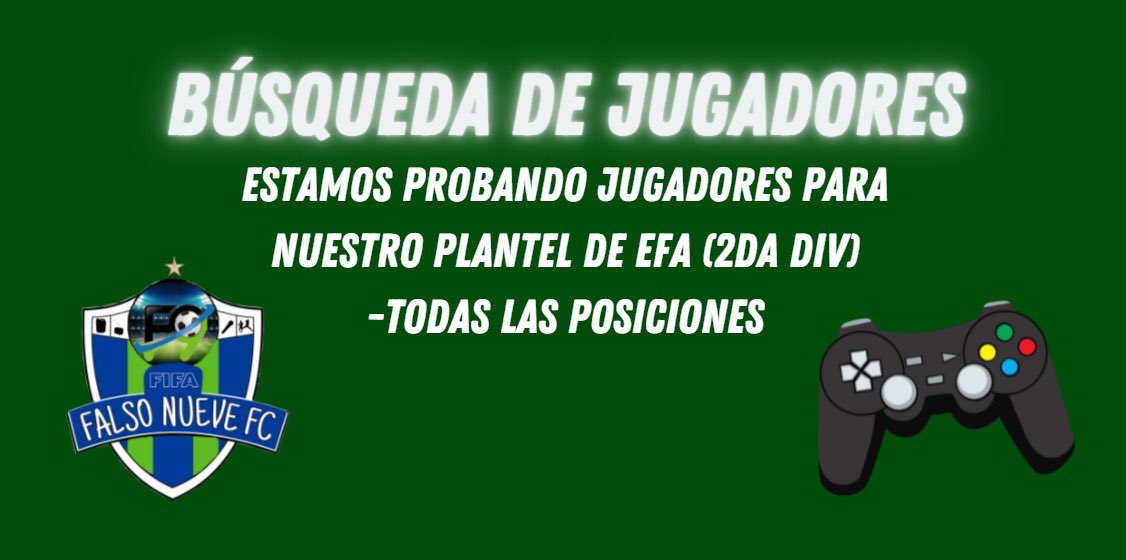 🚨NUEVOS DESAFÍOS🚨

Luego de cerrar el FIFA 21 con el título y ascenso a la 2da división de <a href="/EFAargentina/">EFA Argentina (desde 🏡)</a> continuamos apostando por el proyecto.

Podes contactarnos al privado o escribirle a @Facup01.