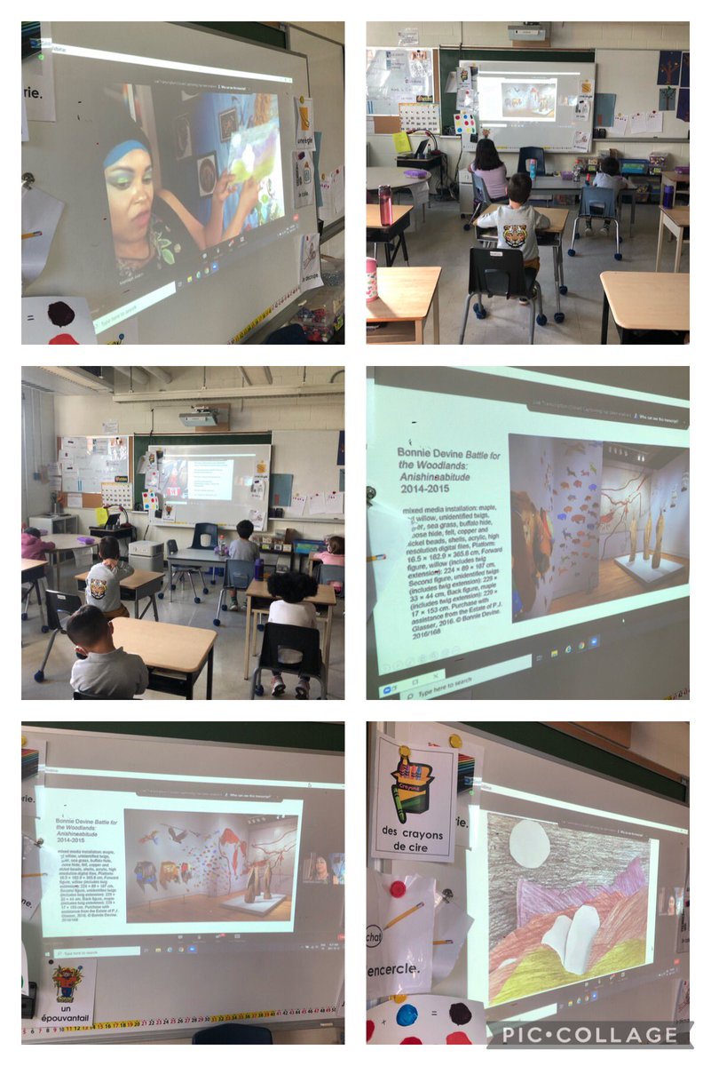 mmerowlatt's tweet image. Lots of #talk surrounding Bonnie Devine’s Battle for the Woodlands: Anishinaabitude installation and Michael Belmore’s Édifice artwork during today’s live @agotoronto virtual program. Merci #AGOschools and @redslam for today’s workshop! @AllenbyPS_TDSB #Anishinaabe #Art