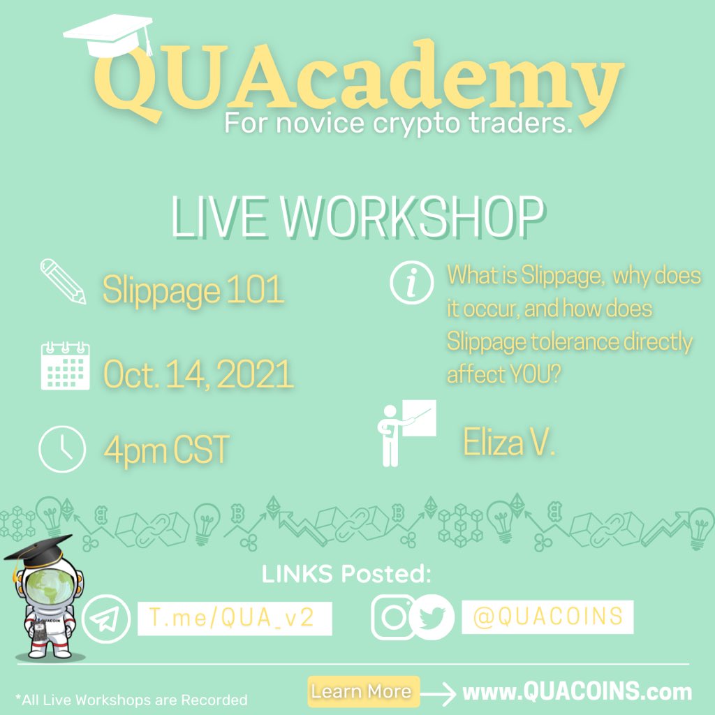 quacoins's tweet photo. THE VOTES ARE IN! 🗳

✏️The next Live QUA ME IN Workshop will be: “SLIPPAGE 101”

See Details At LINK IN BIO 🔗

#november #cryptoeducation #QUAcademy #QUAmission #bitcoin #crypto #trading #investing #startup #invest #financialfreedom #forextrader #stockmarket #wealth #investor https://t.co/Pf7gS22Qsr