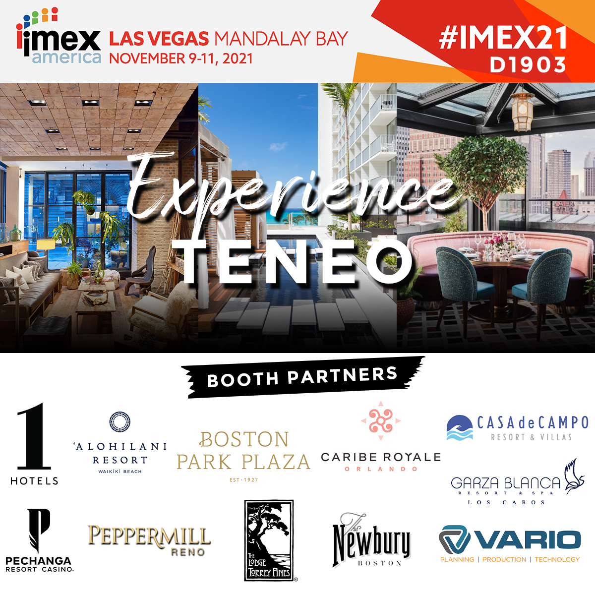 Teneo is ready for #IMEX21 and appointments at our booth #D1903 are filling up fast!

Book your appointments here: lnkd.in/excnGn3v

#IMEXAmerica #MeetingsAndEvents #LivingTeneo #TeneoAtIMEX #MeetAgain