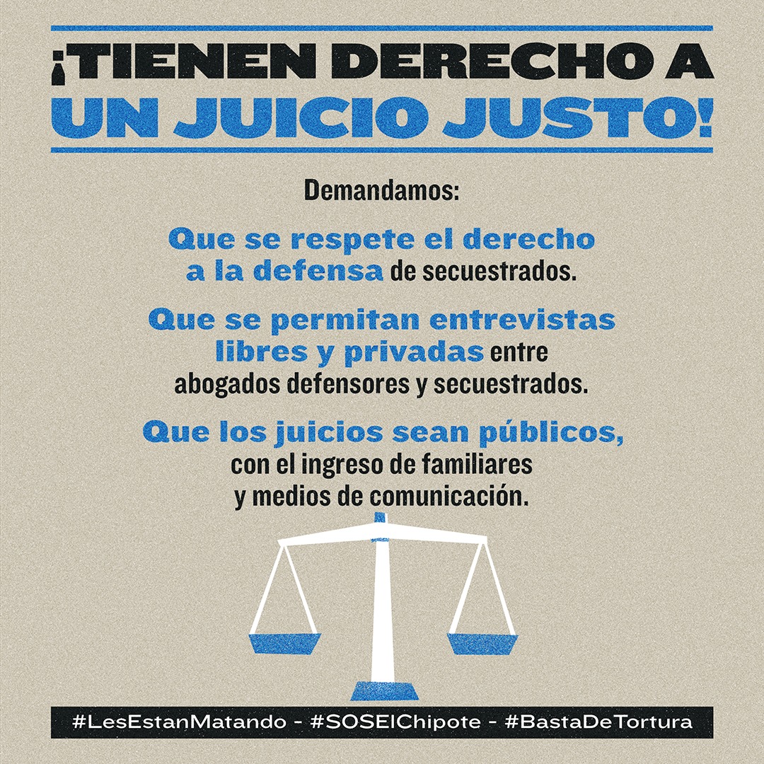 nicaraguainvest's tweet photo. Régimen orteguista bloquea el derecho a la defensa de personas secuestradas en El Chipote. Esto es una violación a sus derechos humanos y a la Constitución. Comparte esta publicación para demandar un juicio justo. #LesEstanMatando #SOSElChipote #BastaDeTortura https://t.co/ri1dMR80QA