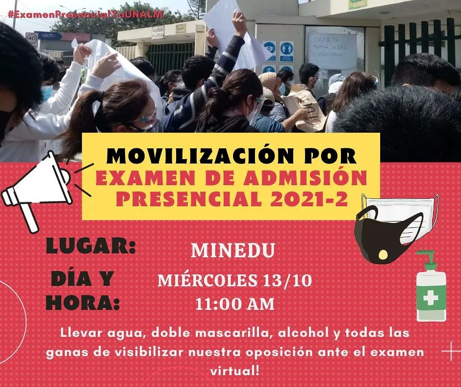 Cposunmsm's tweet photo. Saludamos la lucha de estudiantes y postulantes de la Universidad Nacional Agraria la Molina contra exámenes virtuales. Este problema no es exclusivo de una universidad, sino que compete a todos aquellos que nos vemos afectados con la privatización y elitización de https://t.co/fdIVWk16wh