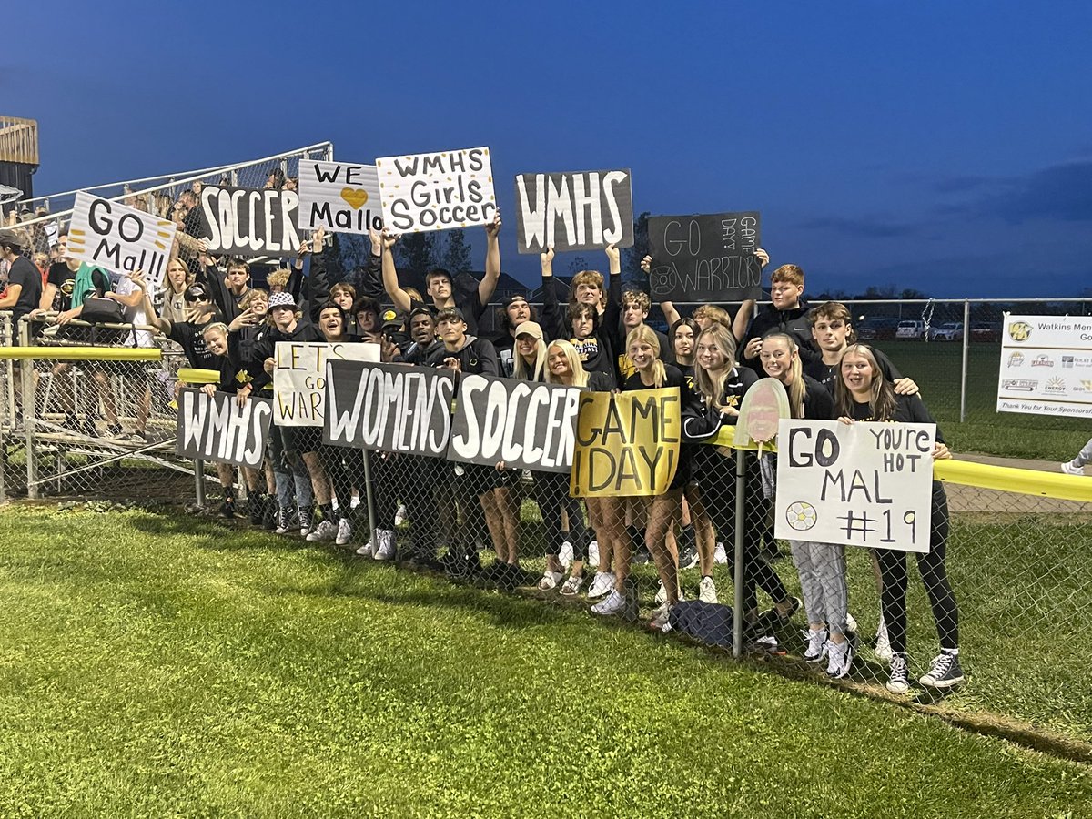 Our <a href="/wmhs22ss/">THE TRIBE</a> representing for the big <a href="/ladysocc_wmhs/">Watkins Lady Warrior Soccer</a> <a href="/LsportsLc/">LCLsports</a> Championship game tonight vs. <a href="/GV_Blue_Aces/">Granville Athletics</a> 👏

<a href="/ladysocc_wmhs/">Watkins Lady Warrior Soccer</a> strike first and lead 1-0 midway through the first half 👀 - Let’s keep it up Girls (and student supporters)‼️

<a href="/WMHSAdminTeam/">Watkins Memorial</a> 
#WatkinsWarriorWay