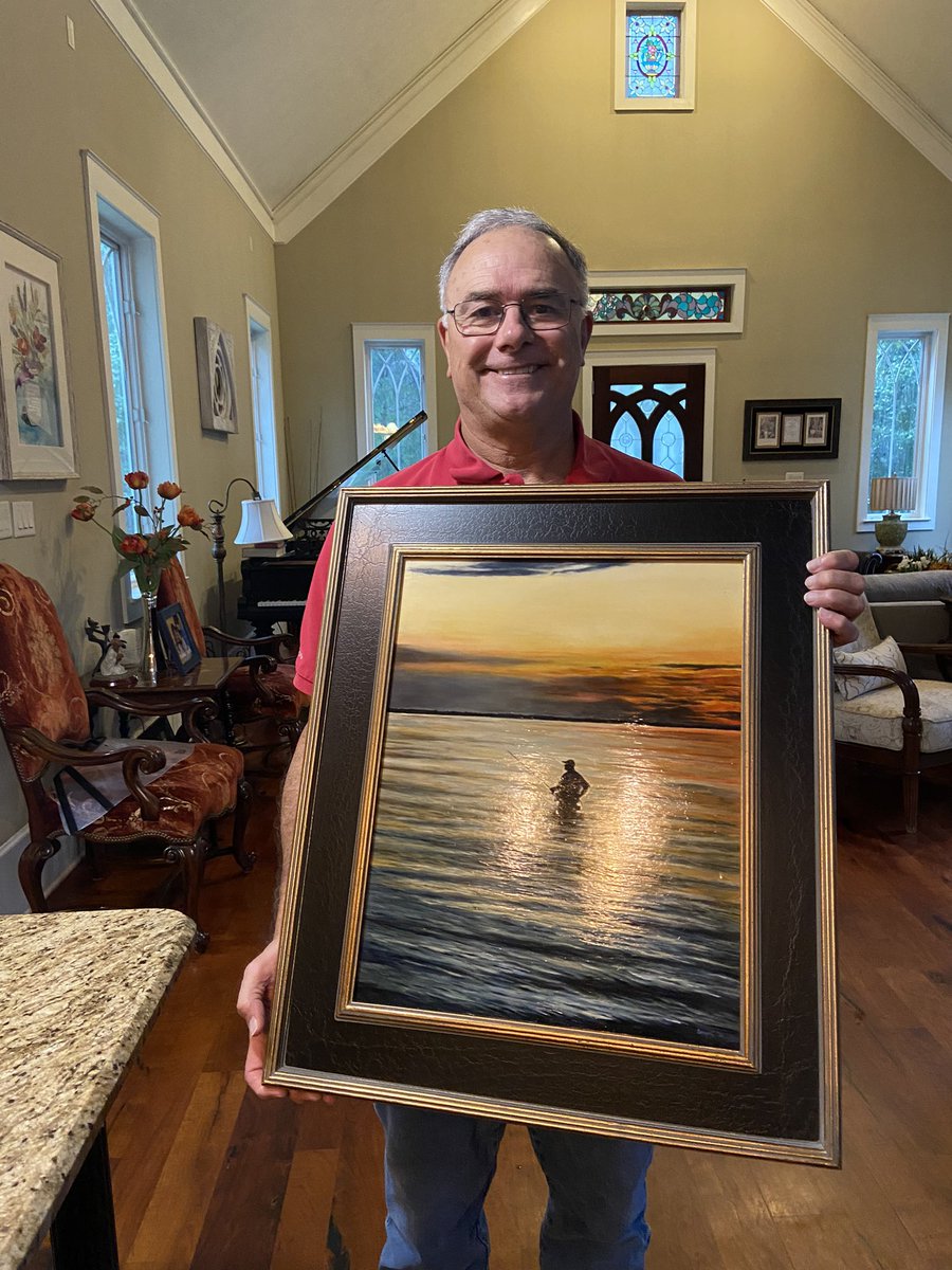 In June I slyly commissioned an artist to paint a portrait of Keith from a picture his fishing buddy had taken of him. Shipped today. Just presented it to him. He’s so happy &amp; I’m ecstatic. If I could only ever show you 1 picture to tell you 100 things about my guy, this is it.