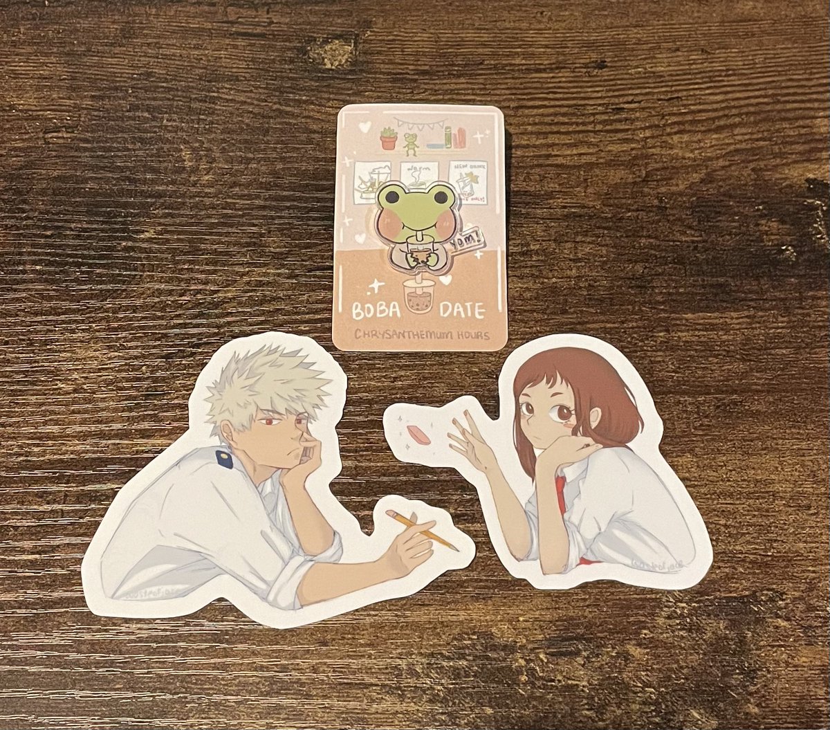 slightlyasian97's tweet photo. I’m in love with my kacchako stickers and froggy boba pin by @wasteofjace ☺️💕 https://t.co/1nHYZJj4F1
