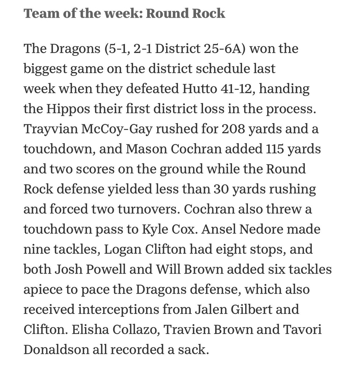 Great team win <a href="/RoundRockFB/">Round Rock Football</a> <a href="/Tray_McCoy/">Tray'vian McCoy-Gay</a> <a href="/loganclifton_/">Logan Clifton</a> <a href="/Jalen_Gilbert4/">Jalen Gilbert</a> <a href="/elishacollazo2/">Elisha Collazo</a> <a href="/kylecox2113/">kyle cox</a> <a href="/anselnedore/">Ansel Nedore</a> <a href="/TavoriD02/">Tavori Donaldson</a>