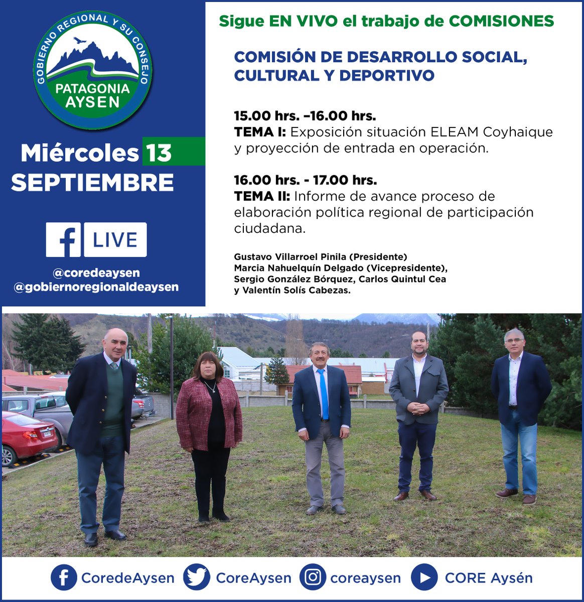 🔴Los invitamos a SEGUIR EN VIVO la sesión Plenaria del CORE Aysén
👉LOS ESPERAMOS¡¡¡
🌐goreaysen.cl
<a href="/AndreaGoreAysen/">Andrea Macías #GobernadoraAysén</a> <a href="/sgbaysen/">Sergio Gonzalez</a> <a href="/rrudolphi/">Raul Rudolphi A</a> <a href="/MedinaCore1/">Washington Medina Martinez</a> <a href="/canal4_roccotv/">roccotv</a> <a href="/CamposSaigg/">Carlos Campos Saigg CIUDADANO</a> <a href="/jalvarezs/">Juan Alvarez Santana</a>