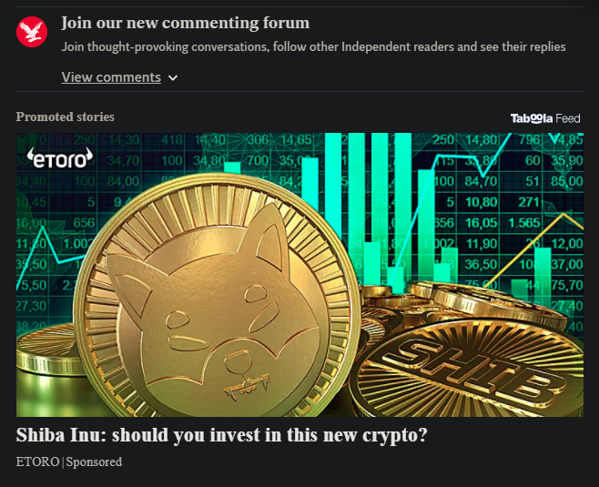 Ads like these are the reason why people think crypto is a scam! Well done <a href="/Independent/">The Independent</a> for advertising shit coins! #cryptocurrency