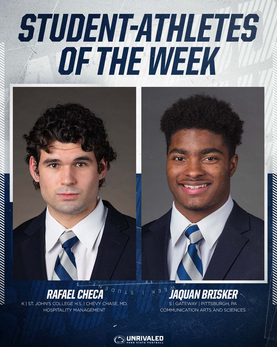 PennStateFball's tweet photo. Shout out to @rafealcheca & @JaquanBrisker, our Student-Athletes of the Week 💯👏
#WeAre https://t.co/PLBSKuXDie