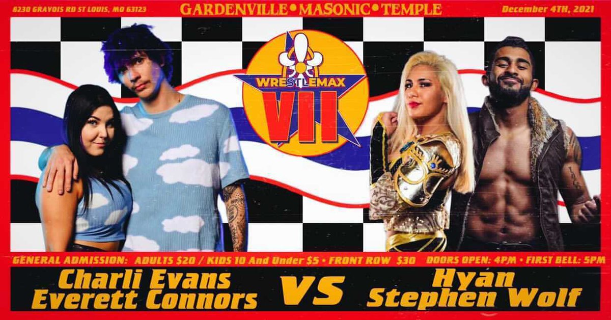 WrestleMaxSTL's tweet photo. *Episode VII Announcement*

@charlievanspro &amp; @YeezyCon will face off against @_thehyan &amp; @StephenWolf309 

Saturday, December 4th

Gardenville Masonic Temple
8230 Gravois Rd
St Louis, MO 63123

Doors 4pm // Bell Time 5pm 

🎟 Tickets available now at https://t.co/Jk8eBEPNRF https://t.co/K4TdVOXNWS