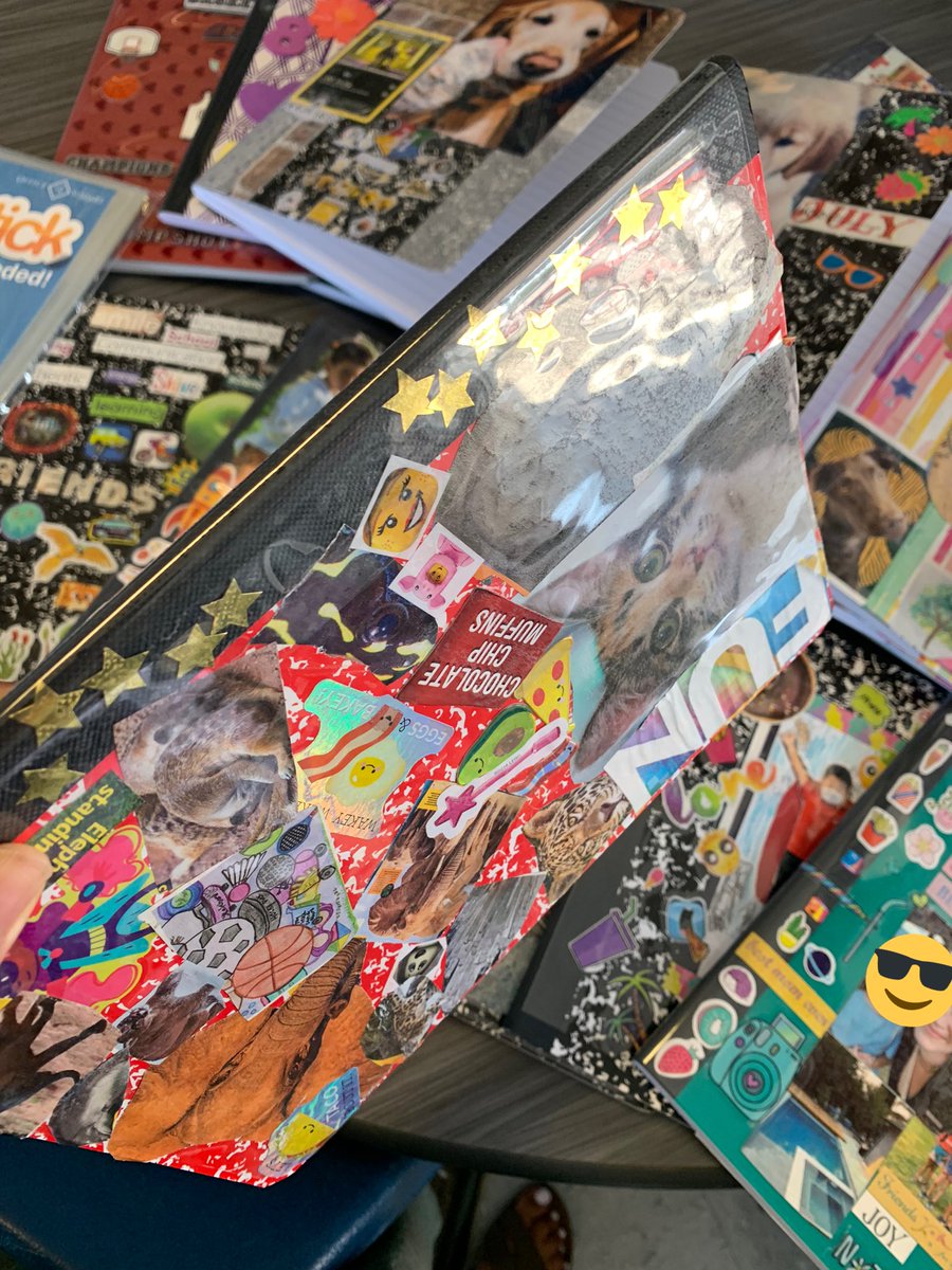 MrsKChia's tweet photo. Sealing #WritersWorkshop writing journals to preserve student made collages. An old favorite #TeacherHack I learned from @FreedmanFinch years ago and will always think of her ❤️ every time I do this 🥰. #contactpaper #TeachersTeachingTeachers #ilearnedfromthebest https://t.co/M4ujBRJSFl