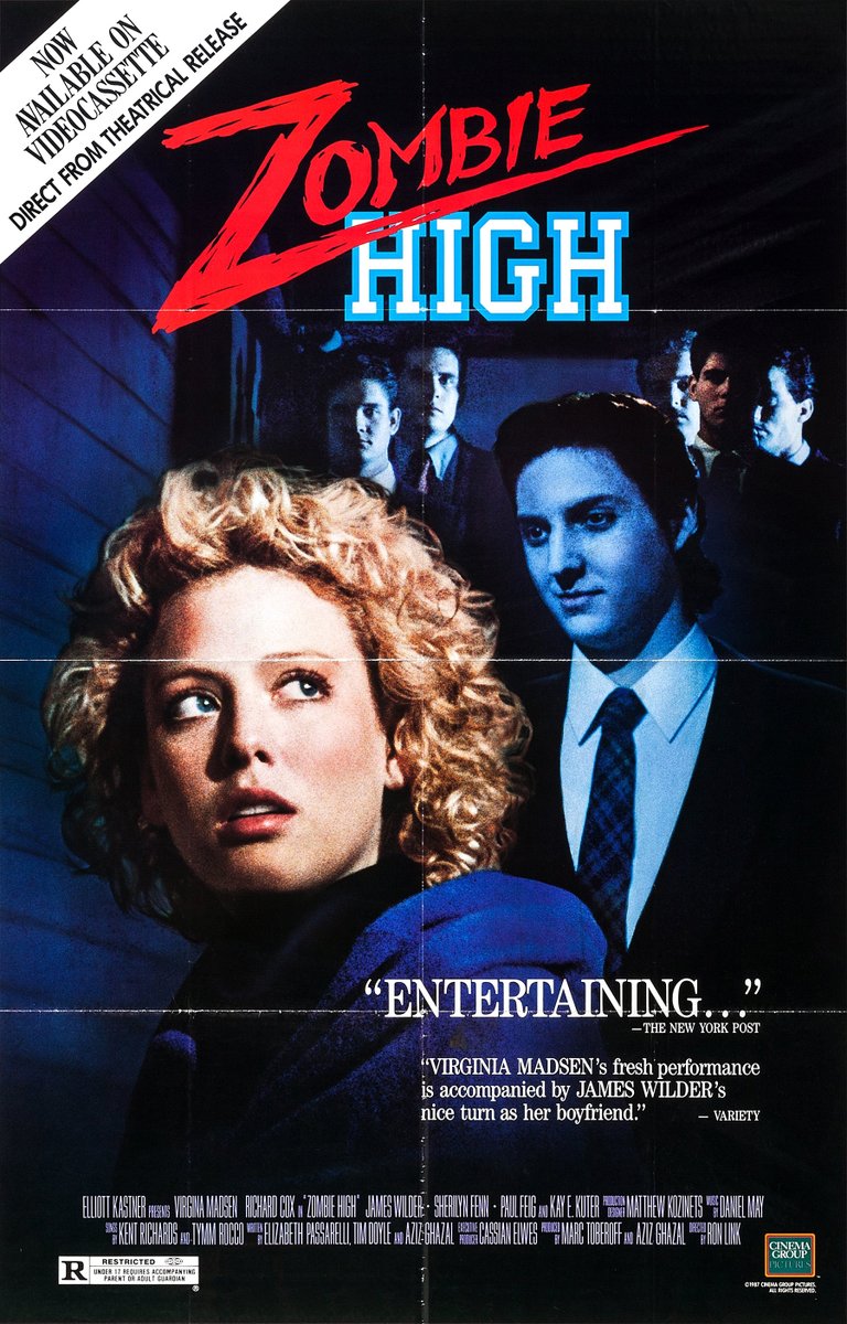 AngusKohm's tweet photo. Zombie High (1987) by #RonLink

w/#VirginiaMadsen #RichardCox #SherilynFenn

A coed uncovers a plot of secret surgeries on students' brains.

"The incredible story of a hard-working student and the warped way of life that made her go wacky."

#Horror #Comedy
#TrashOrTerrorTuesday https://t.co/P9Ji1x8EkT