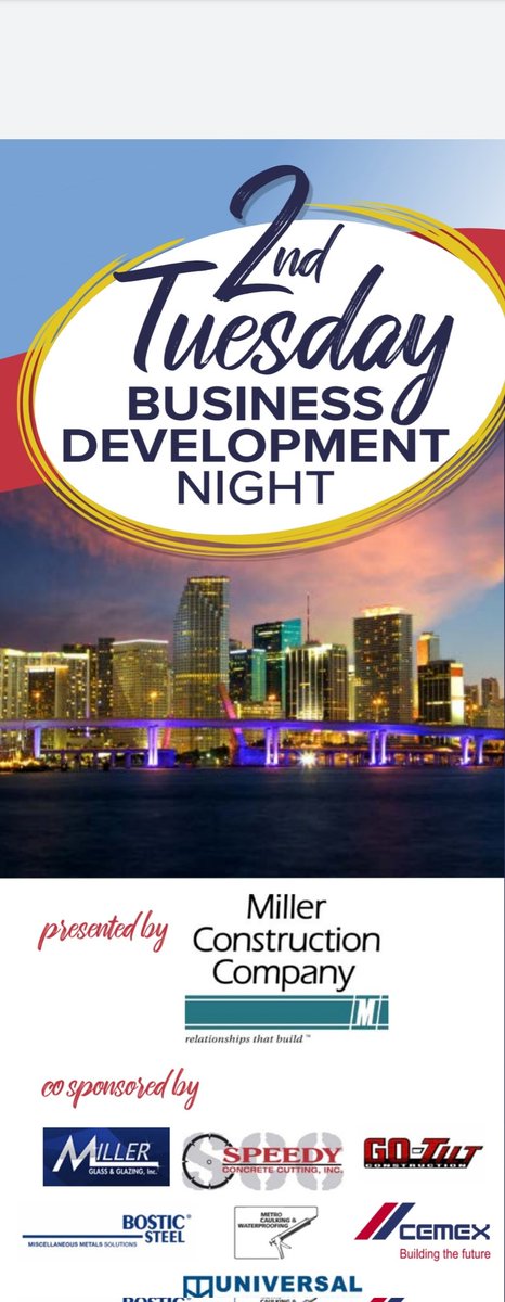 cemexMiami's tweet photo. @abceastflorida #abc2ndtuesday #businessdevelopment night ◇ thank you to all the sponsors #bosticsteel @UniversalEngSci #Millerconstruction #speedyconcrete @cemexMiami #gotilt @dyga63 https://t.co/NbzM2MovxV